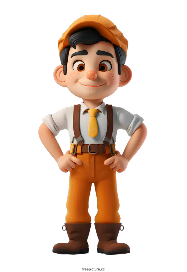 [Transparent Background PNG]Smiling Cartoon Construction Worker With Yellow Hard Hat