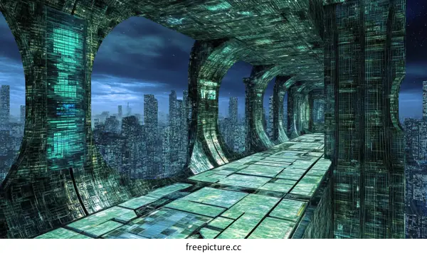 Futuristic City Skywalk Elevated Pathway