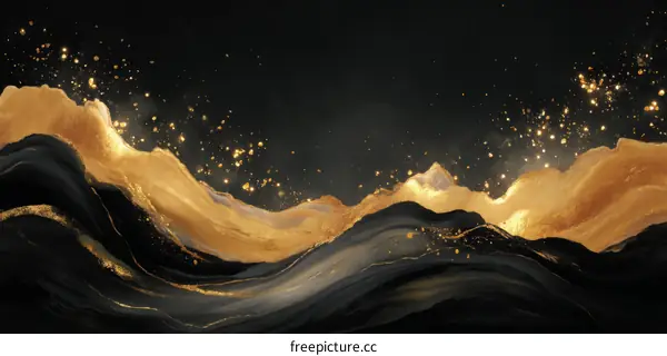 Abstract Golden Mountains on a Black Background