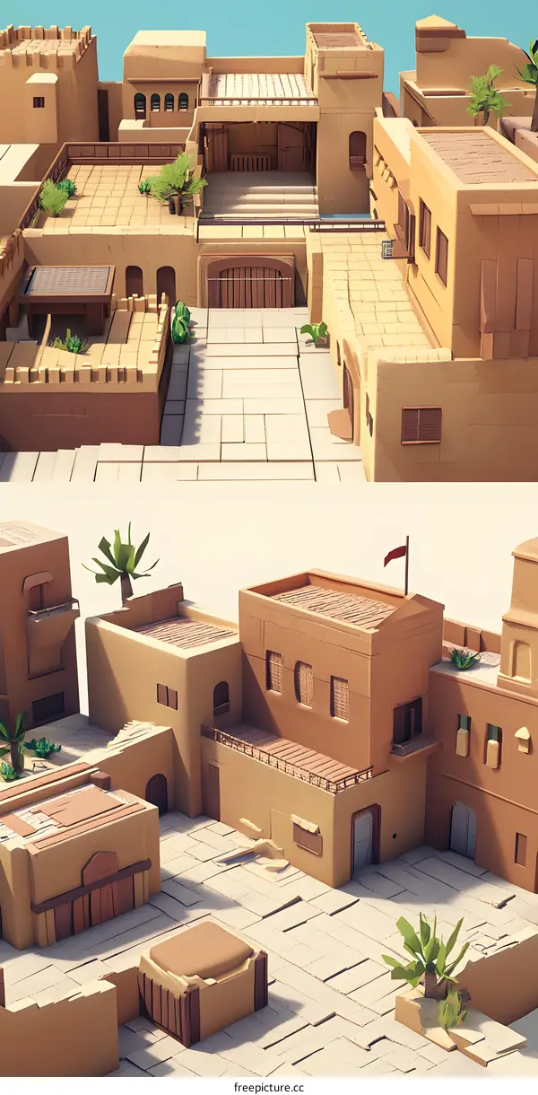 Low Poly Desert Town Illustration