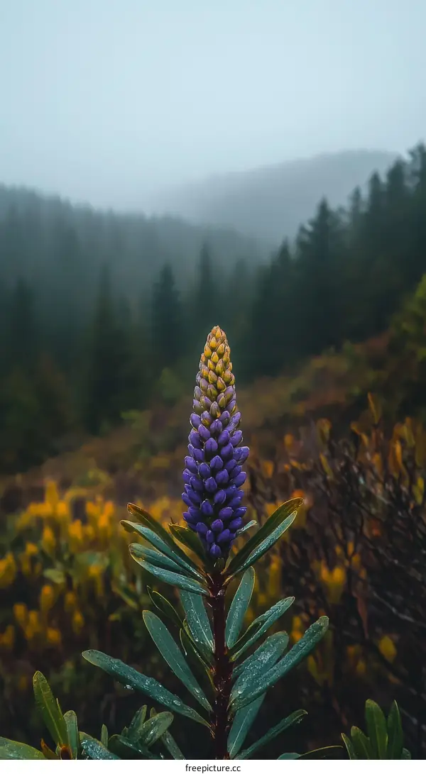 Misty Mountain Flower in Rain