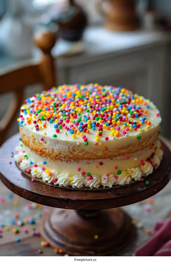 Naked Vanilla Cake with Sprinkles