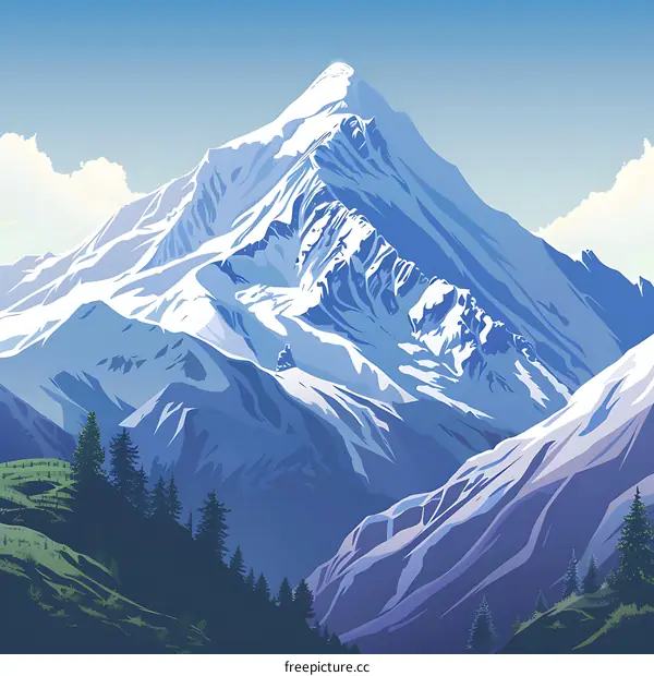 Snowy Mountain Peak Landscape Illustration