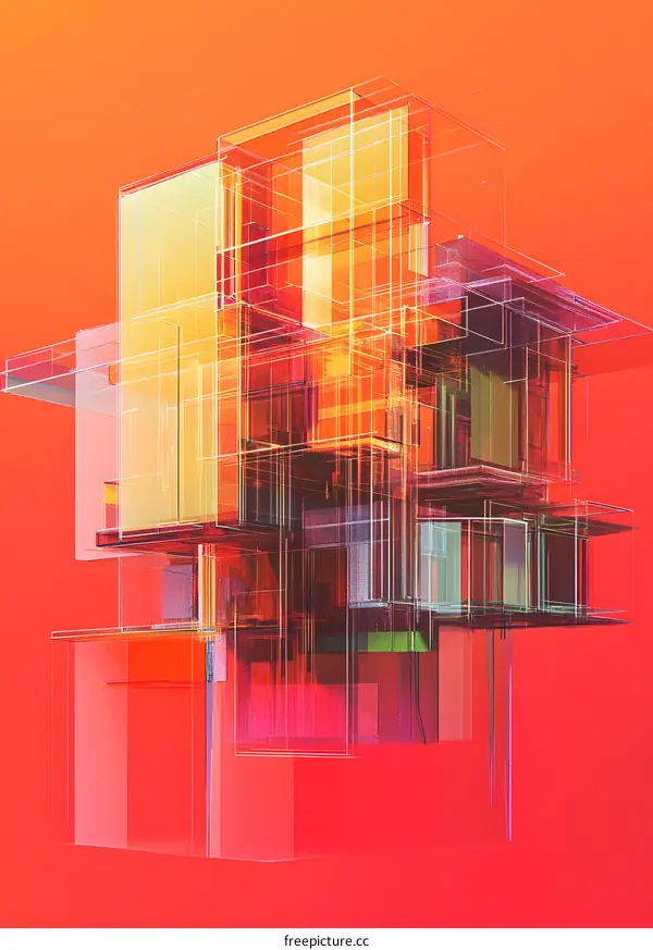 Abstract Building Design With Orange Background