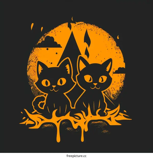 Two Black Cats under the Orange Moon