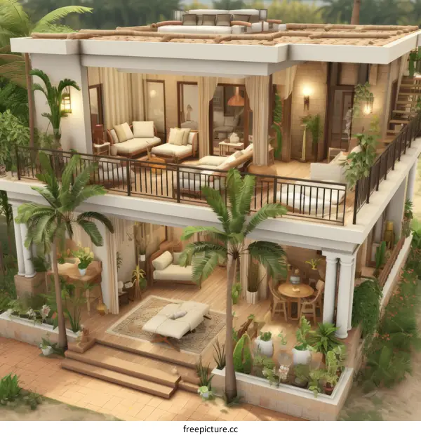 Modern luxury beach house with pool, terrace and garden