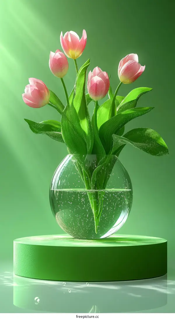 Pink Tulips in a Glass Vase Artistic Floral Still Life