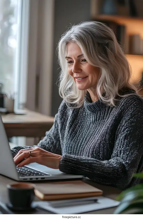 Woman Using Laptop Computer At Home Office