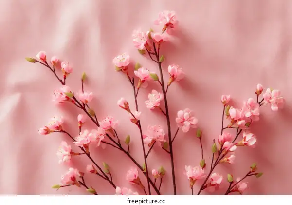 Pink Cherry Blossoms on a Pastel Pink Background