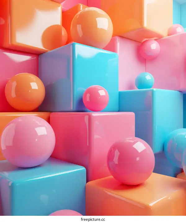 Pink and Blue Pastel Cubes and Spheres