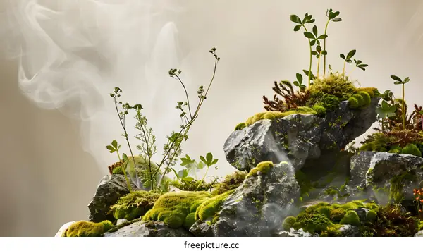 Abstract Nature Landscape With Smoke and Stone