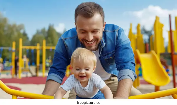 Father and Son Playing at the Playground