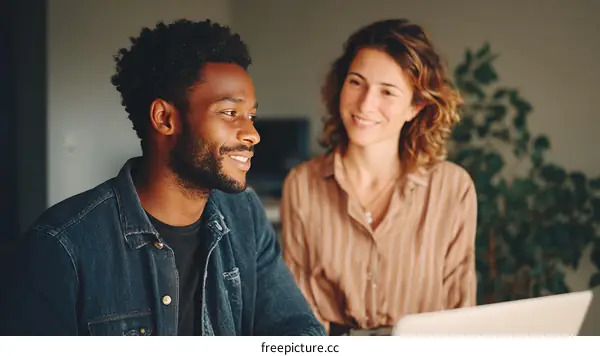 Two diverse people in conversation