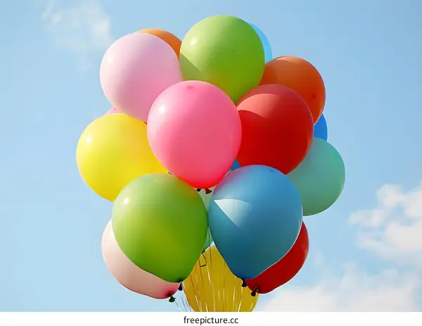 Colorful Balloons Floating Against a Blue Sky