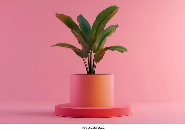 Minimalist Pink and Green Potted Plant