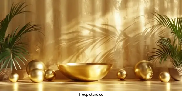 Golden Geometric Display with Tropical Plants