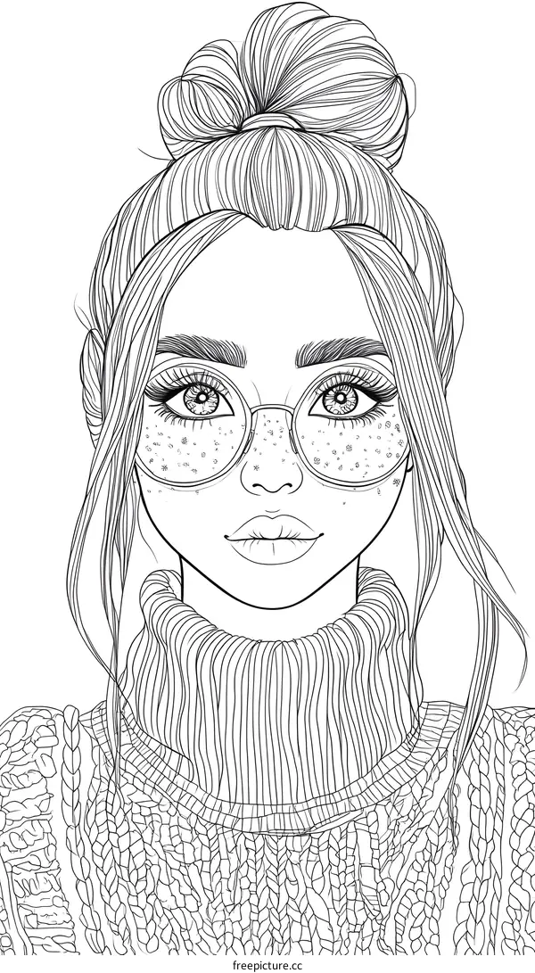 Woman with Glasses and a Bun Wearing a Sweater