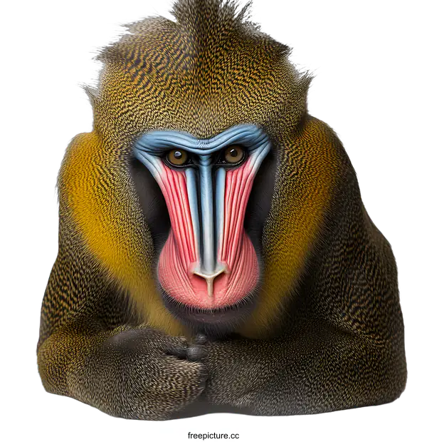 [Transparent Background PNG]Mandrill Portrait Against White Background