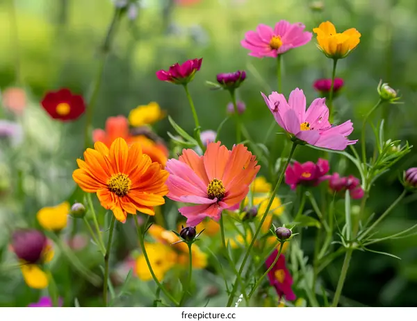 Colorful Cosmos Flowers Blooming in a Garden