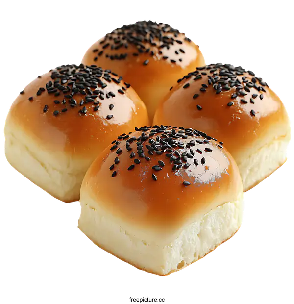 [Transparent Background PNG]Four Square Sesame Buns Close-up