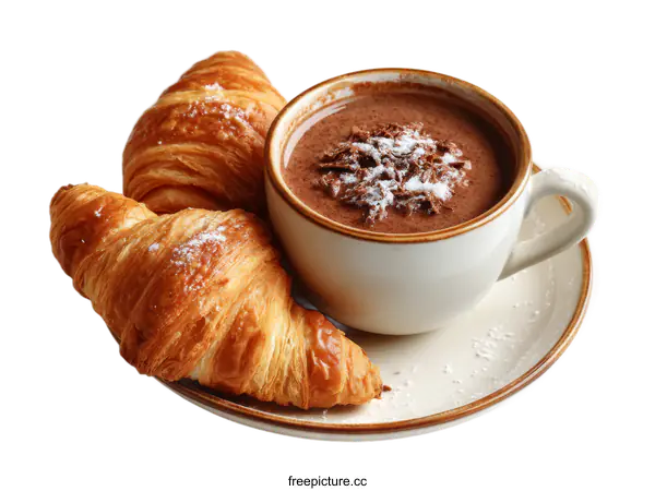 [Transparent Background PNG]Delicious Breakfast Croissant and Hot Chocolate