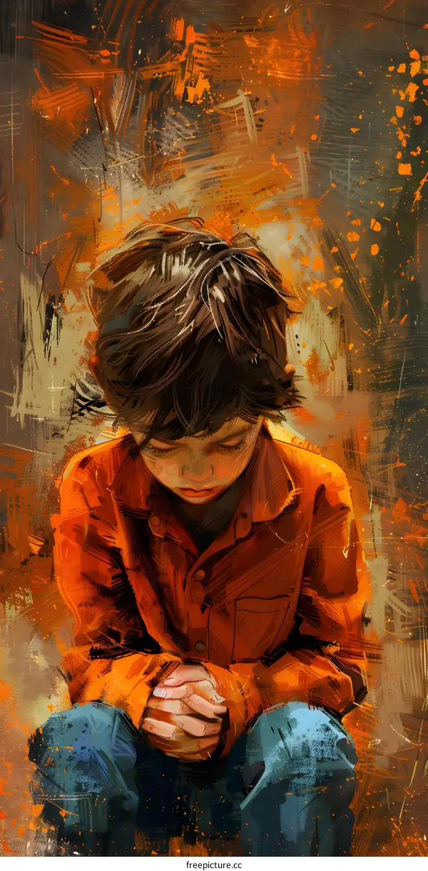 boy sad painting