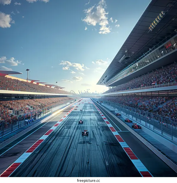 Formula One Race Cars Speeding Down Track