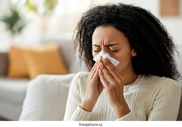 Woman with a Tissue in Her Hand for Cold or Flu