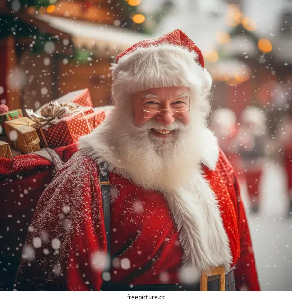 Happy Santa Claus with sack full of gifts