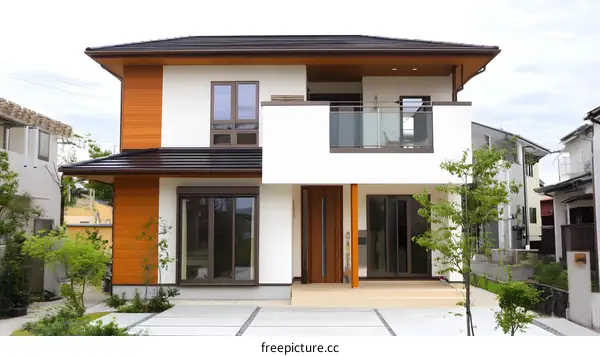 Modern Two Story House Exterior with Wooden Siding