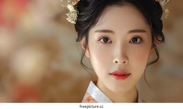 Portrait of a young Korean woman in traditional dress