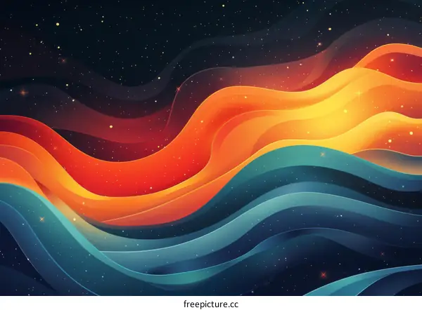 Colorful Waves in Night Sky