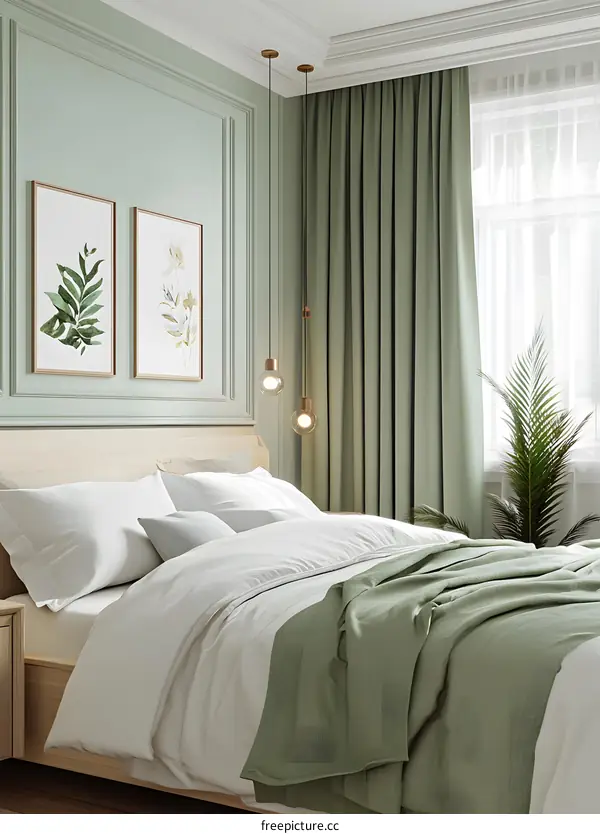 Minimalist Bedroom Interior Design with Green Accents