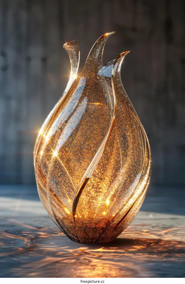 Abstract Glass Vase with Golden Light