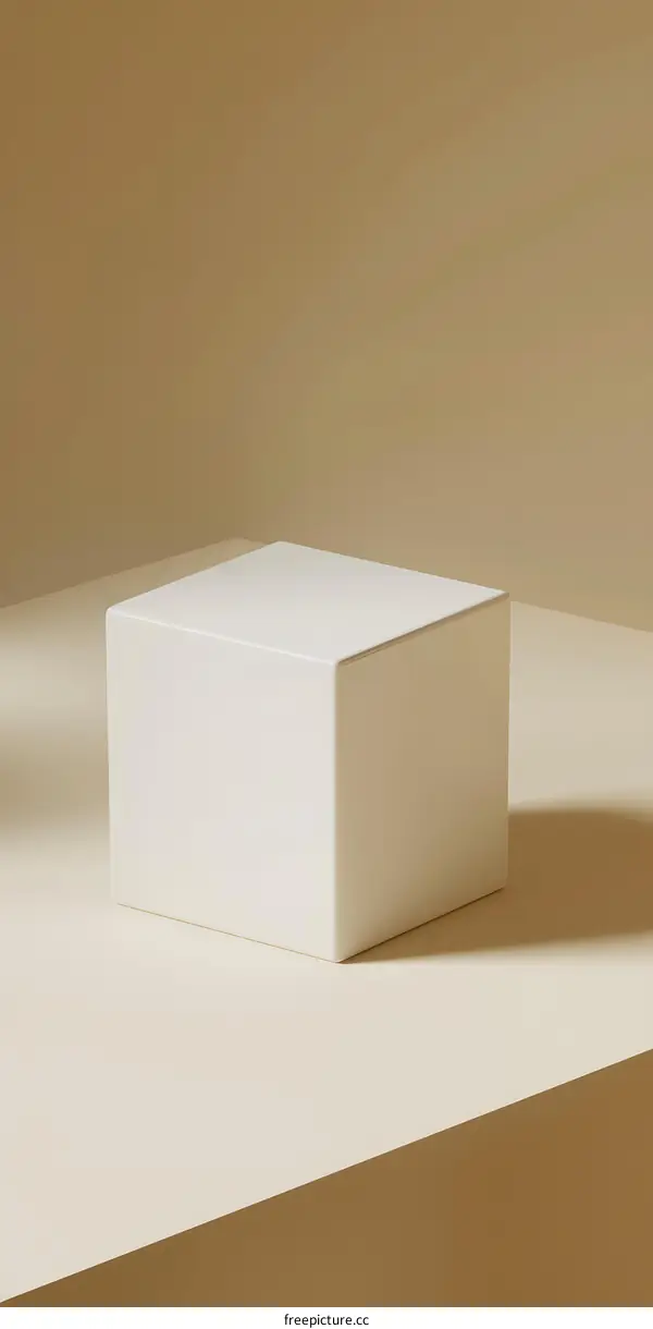 Minimalist Product Display with White Cube on Beige Background