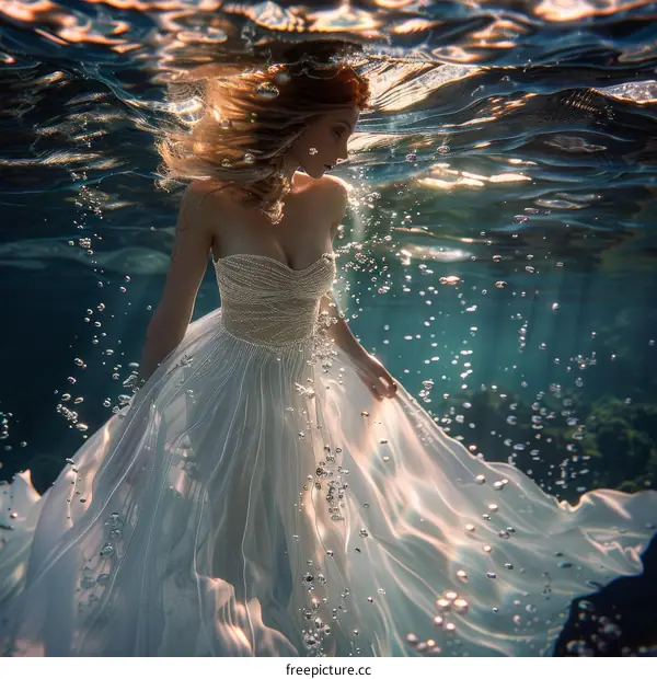 Underwater Bride in a White Wedding Gown
