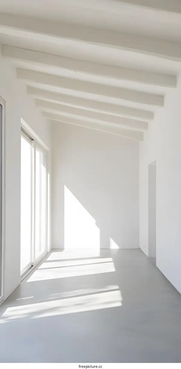 White Room With Sunlight And Beams
