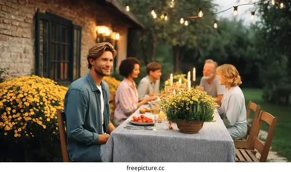 Outdoor Family Dinner Party Under the Lights