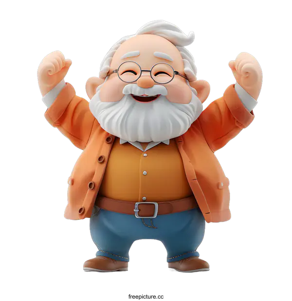 [Transparent Background PNG]Cheerful 3D grandpa character