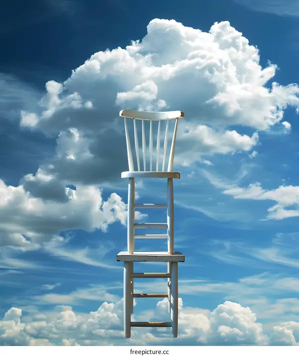 White Chair Floating in the Sky with Clouds