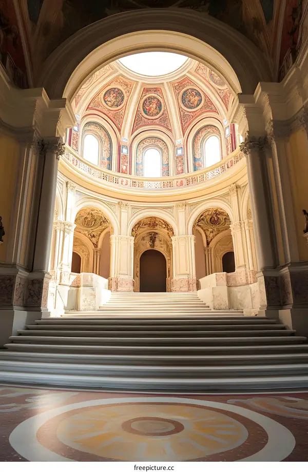 Grand Staircase Leading to a Domed Ceiling in a Historical Building
