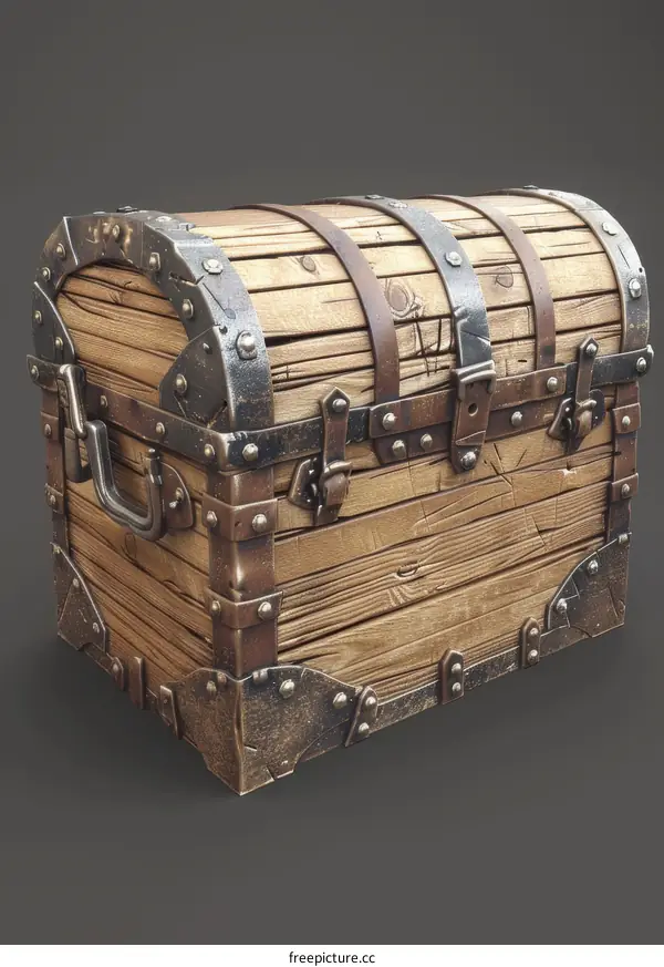 Wooden Treasure Chest with Metal Reinforcements