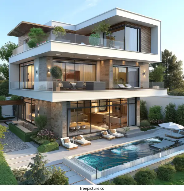 Modern Villa with Pool and Courtyard Design