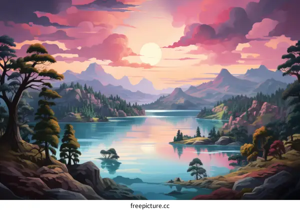 Tranquil Mountain Lake Sunset