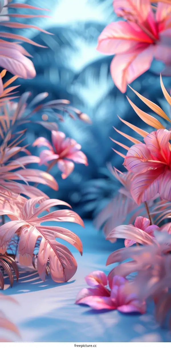 pink tropical leaves and flowers