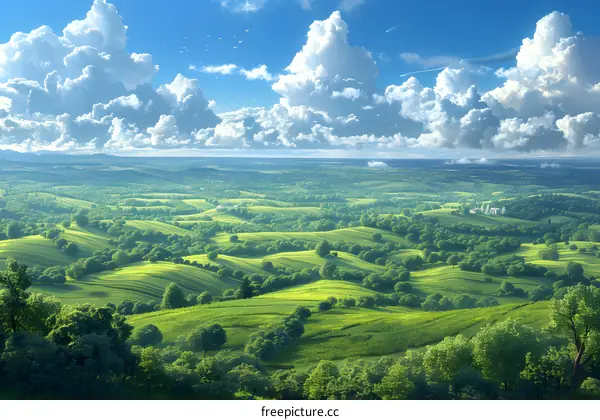 fantasy green rolling hills landscape