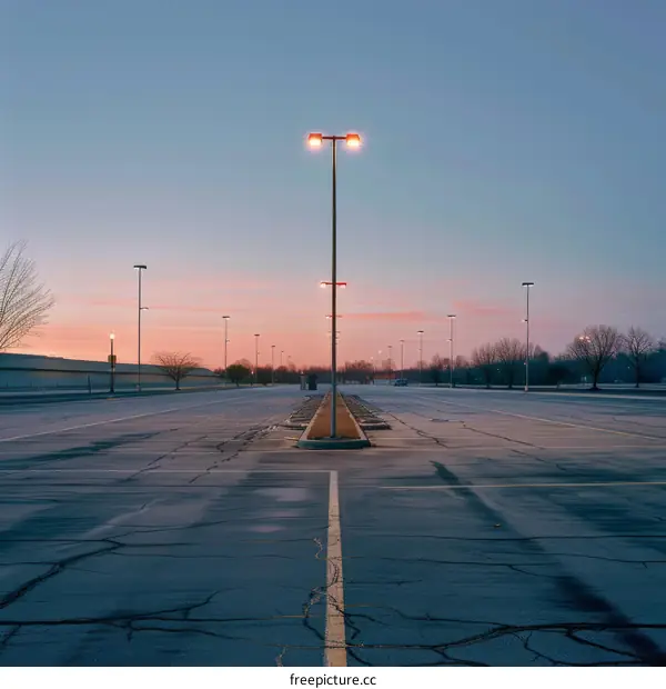 Empty parking lot at dawn