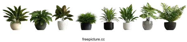 [Transparent Background PNG]Various Houseplants in Pots on a Shelf