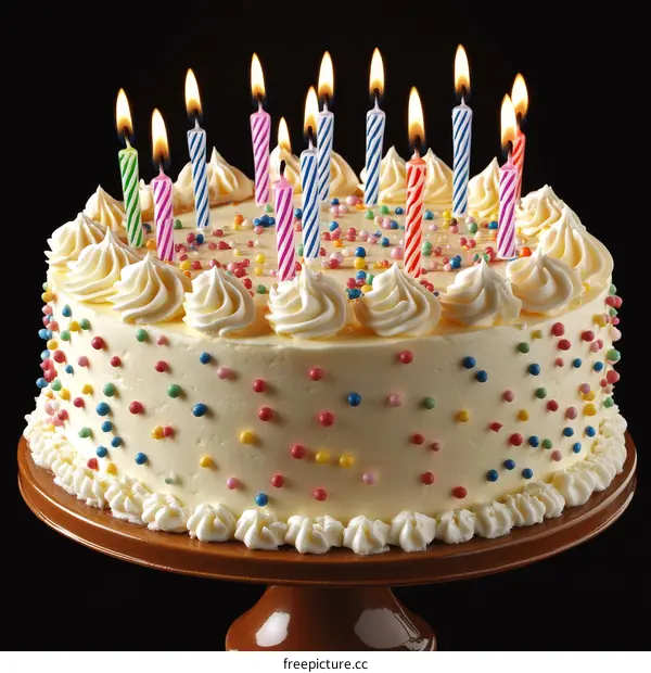 Birthday Cake with Colorful Candles and Sprinkles
