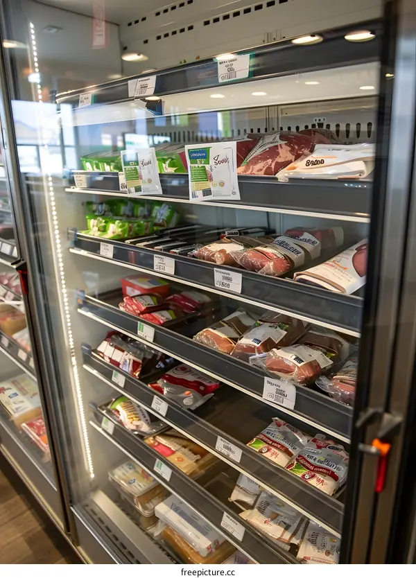 Refrigerated Meat and Food Display Case in Store